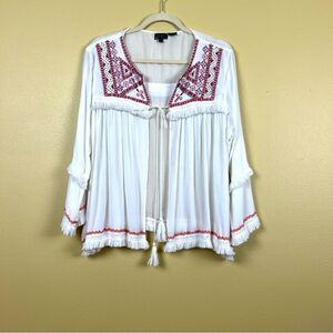 Amandas Collection Rayon White Red Top Jacket Kimono Size L